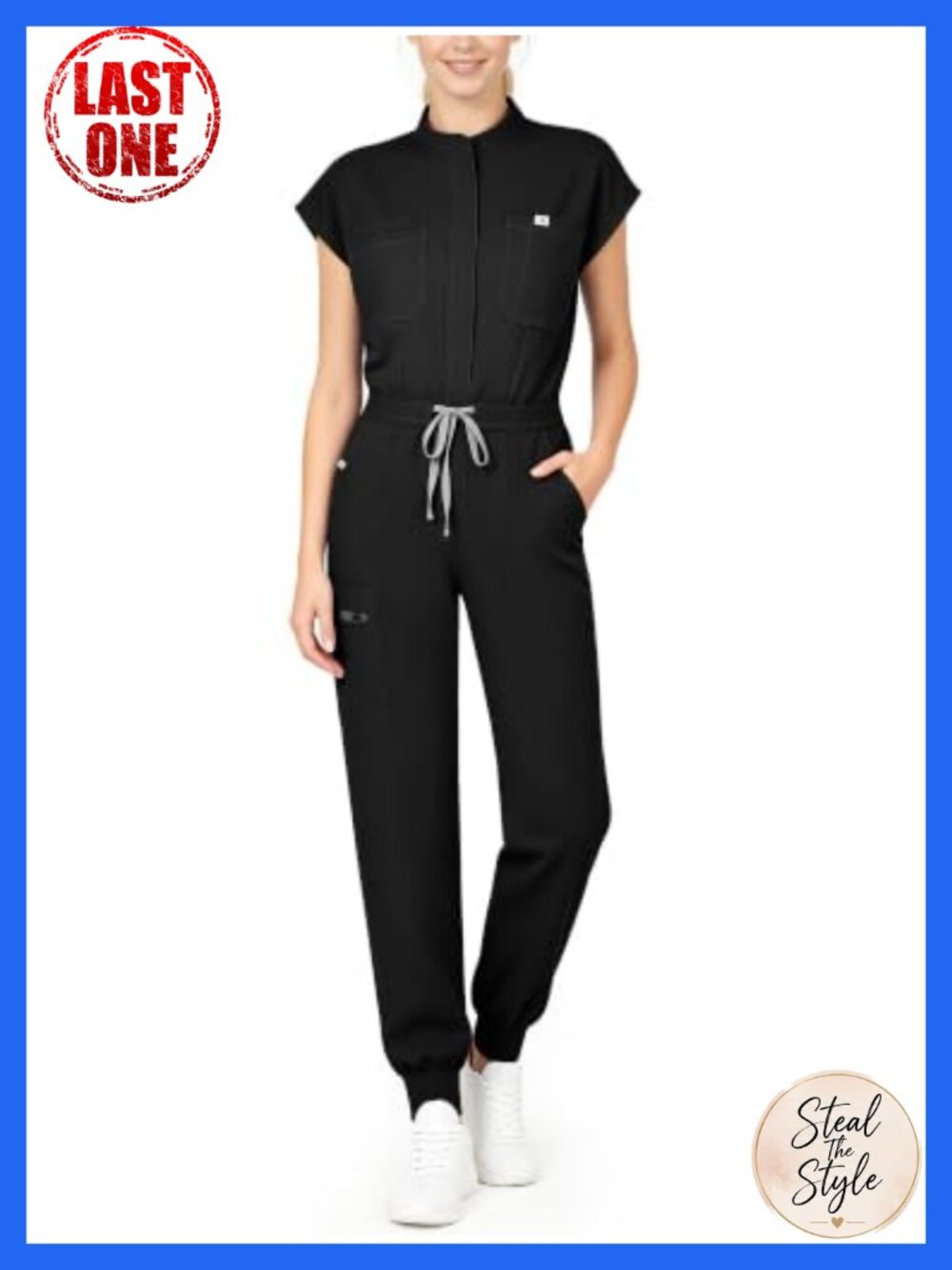 Women's Scrub Jumpsuit Half-Zip Jogger Nursing Uniform Medical Workwear